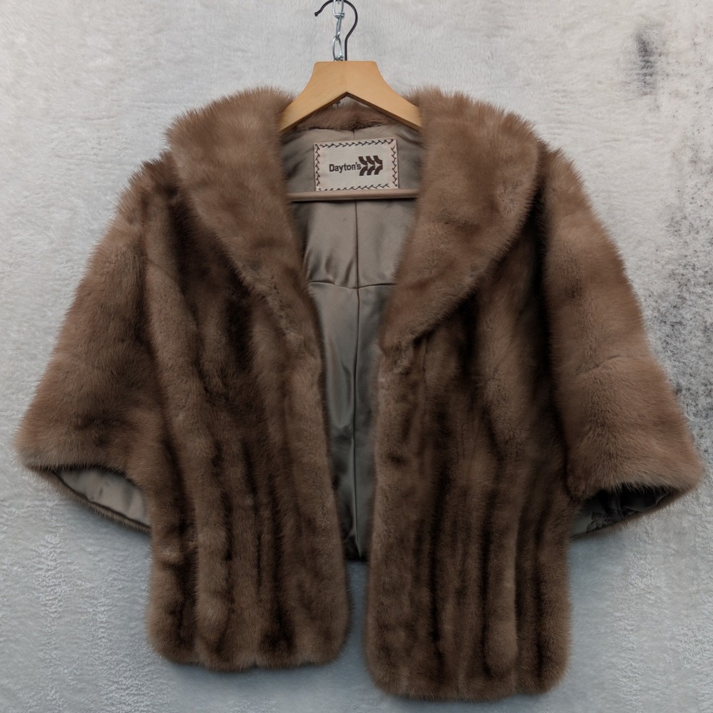 VTG Dayton's Fur Jacket Women's S Brown Mink Stole Cape Glamour Shawl Collar 60s